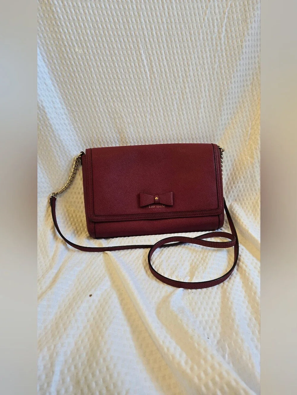 kate spade Burgundy Saffiano Bow Chain Crossbody